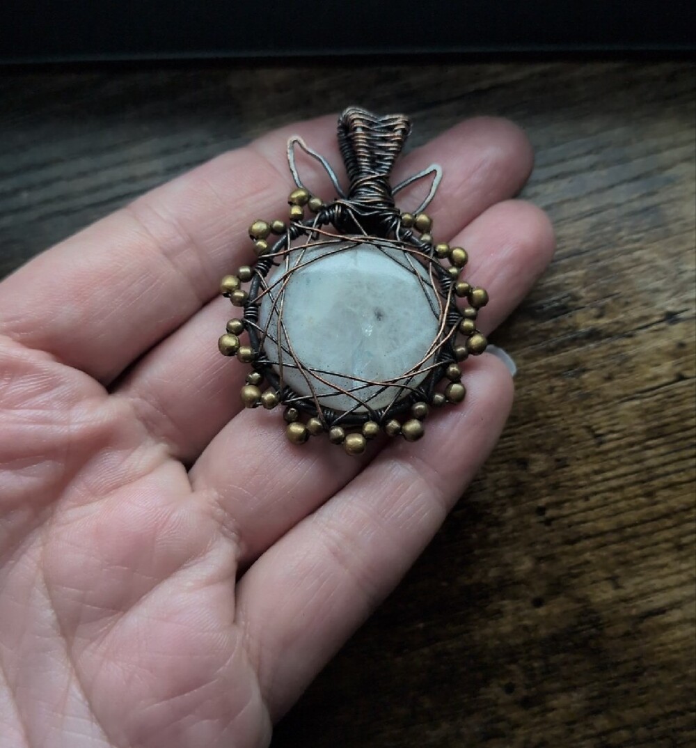 Handcrafted Moonstone Wire-Wrapped Pendant Necklace - Picture 4 of 7
